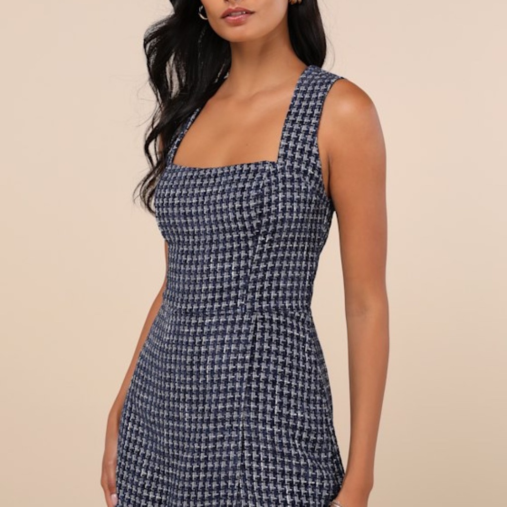 Enticing Endeavors Blue Tweed Square Neck Skort Romper